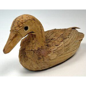 VTG 7" Tan Corn Husk DUCK DECOY Figurine Sculpture Rustic Cottage Country EUC